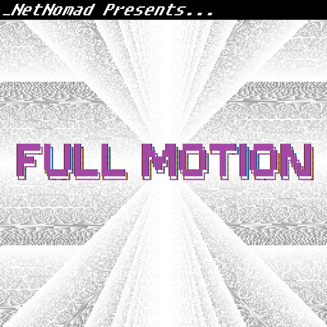 block text of the title against a pixelated beam of light