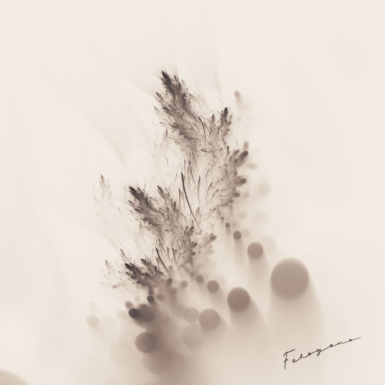 brown muddy substance on an off-white backgroud. it kinda looks like a paw print, kind of looks like a stamped evergreen tree branch