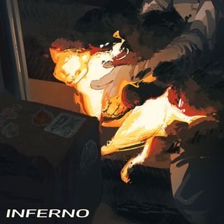 a cat made out of fire is being lifted by an astronaut