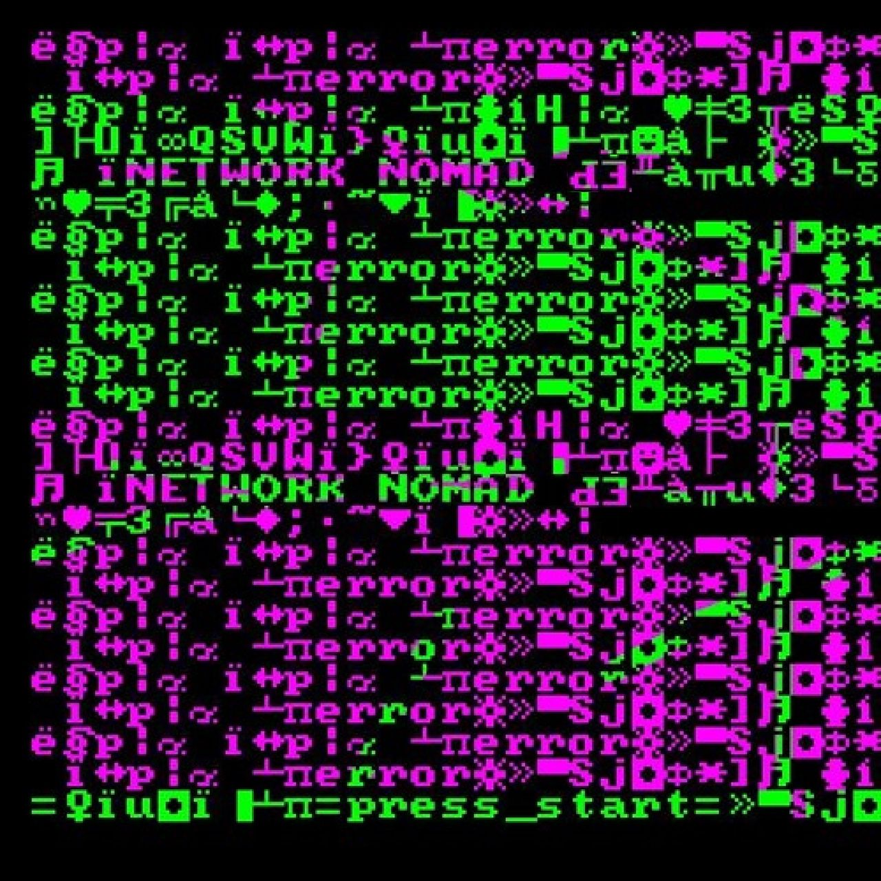 garbled text in green and purple, with the album name hidden within