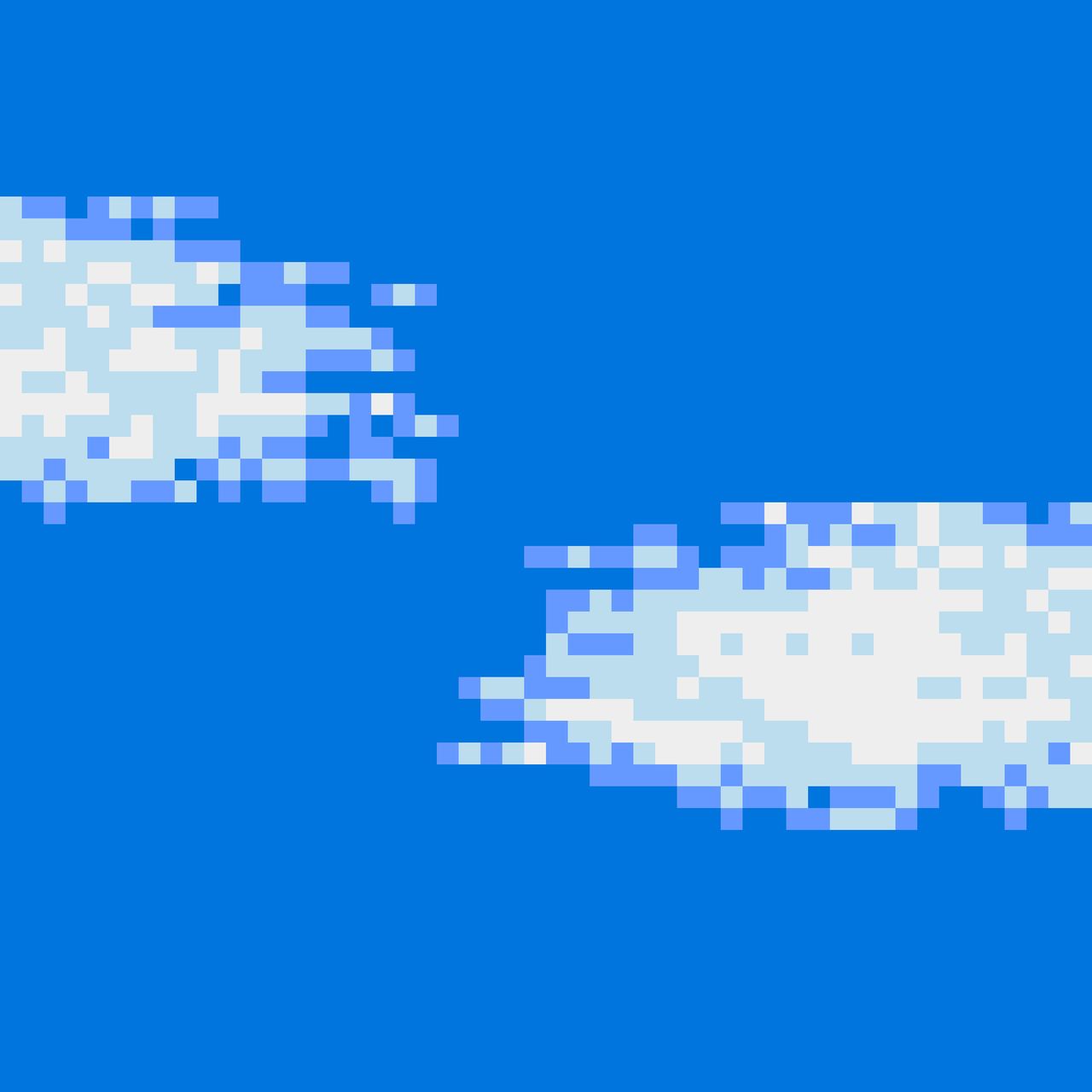 pixelated clouds against a sky blue background